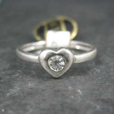 Vintage Sterling Silver Crystal Heart Ring Size 8 New Old Stock