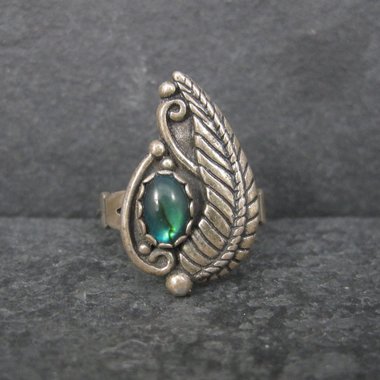 Vintage Southwestern Sterling Paua Shell Feather Ring Size 5.5