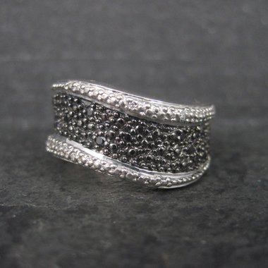 Sterling Black White Diamond Illusion Ring Wavy Band Size 7