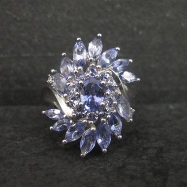 Sterling Purple Cubic Zirconia Cluster Ring Size 8