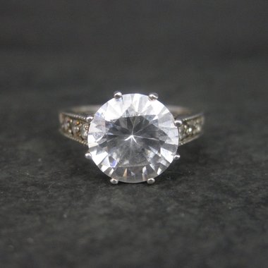 90s Sterling Cubic Zirconia Engagement Style Ring Size 7