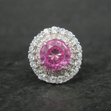Sterling Pink Sapphire Halo Ring Estate Silver Size 6.5