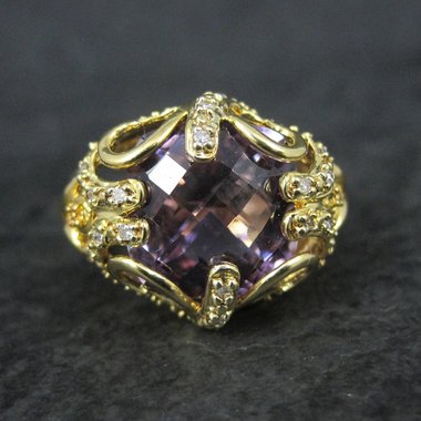 Vintage Vermeil Sterling Amethyst Diamond Ring Size 8
