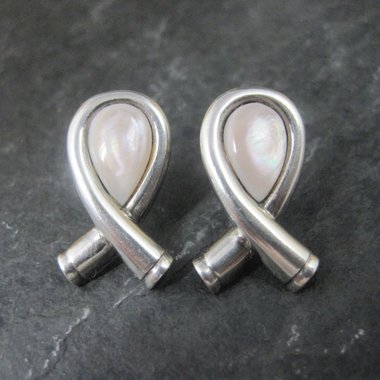 Sterling Mother of Pearl Pink Ribbon Earrings Boma