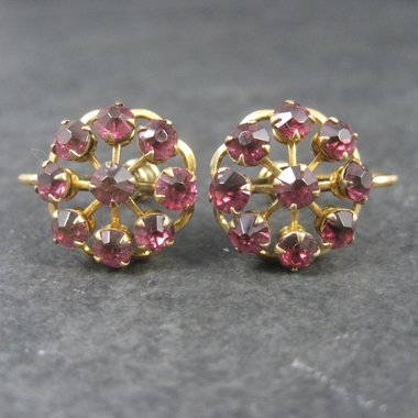 Vintage Gold Filled Purple Rhinestone Screw Back Earrings