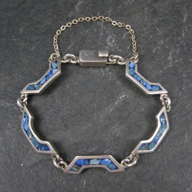 Mexican Silver Chip Inlay Bracelet 6.5 Inches Vintage Sterling Silver