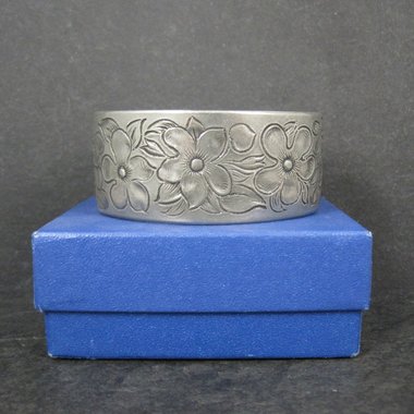 February Flower Birthday Cuff Bracelet Salisbury Pewter 6.5 Inches