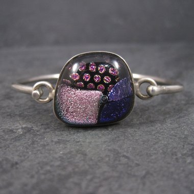 Vintage Dichroic Glass Sterling Bangle Bracelet