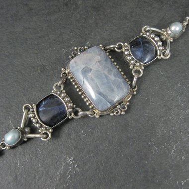 Vintage Sterling Quartz Sodalite Pearl Bracelet Sajen