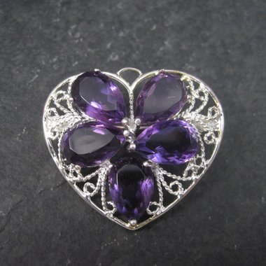 Filigree Sterling Silver Amethyst Heart Brooch