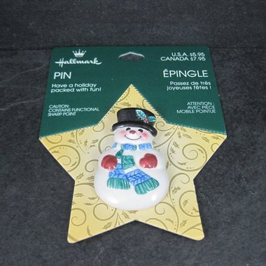 Hallmark Snowman Brooch Porcelain NOS