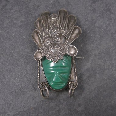 Vintage Mexican Sterling Mayan Mask Brooch AIM