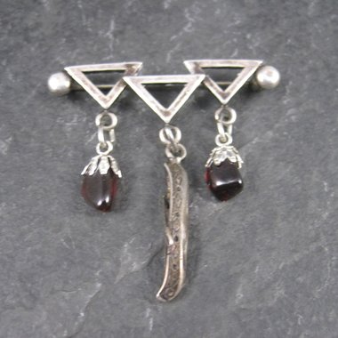 Vintage Sterling Garnet Canoe Brooch