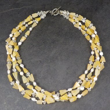 Vintage 4 Strand Citrine Quartz Pearl Necklace