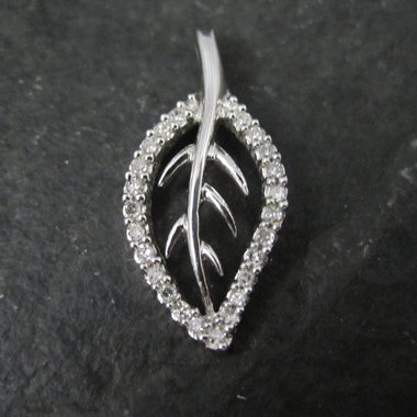 Vintage 90s White Gold Diamond Leaf Pendant