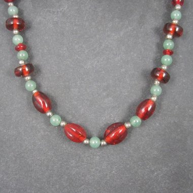 Vintage Aventurine Red Glass Bead Necklace 16 Inches