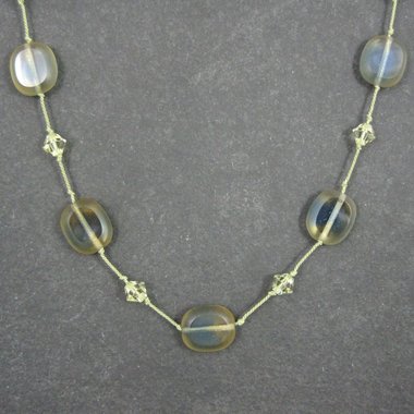 Estate Sterling Yellow Crystal Art Glass Necklace 18"
