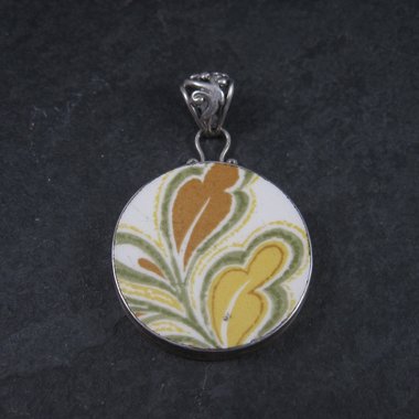 Vintage Sterling Yellow Pottery Pendant Necklace