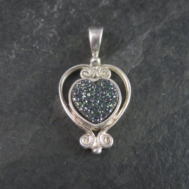 Vintage Sterling Druzy Heart Pendant Sajen