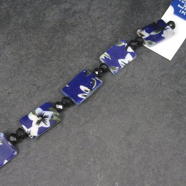 Floral Purple Painted Shell Bead Strand 15x18mm