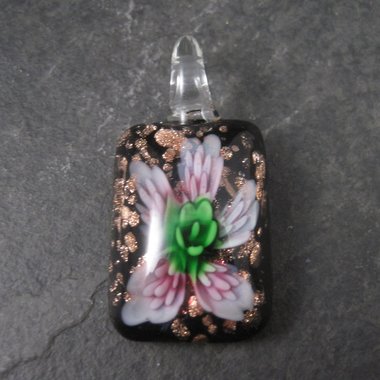 Vintage Pink Floral Murano Style Art Glass Pendant