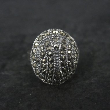 Vintage Sterling Marcasite Dome Ring Size 8