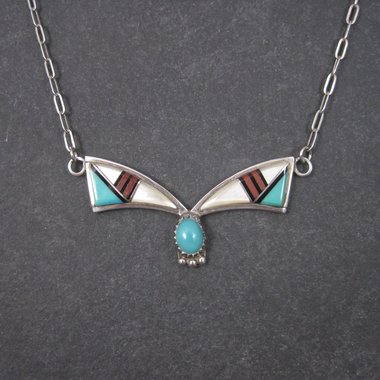 Vintage Southwestern Sterling Inlay Necklace