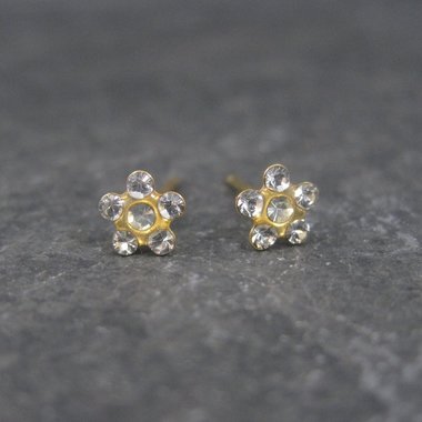 Vintage 14K Crystal Flower Piercing Earrings