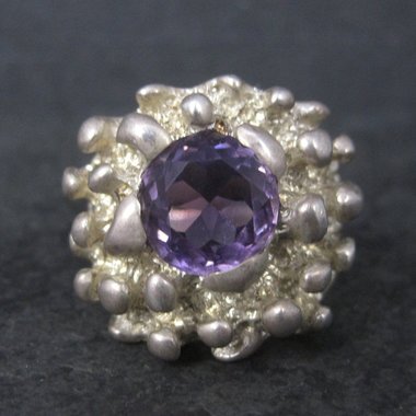 Heavy Vintage Mexican Sterling Amethyst Freeform Ring Size 11