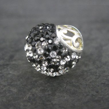 Vintage Sterling Black White Crystal Heart Ring Size 6