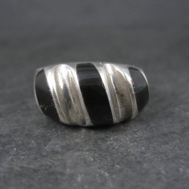 Vintage Mexican Sterling Onyx Inlay Ring Sizes 12.5 and 13.25