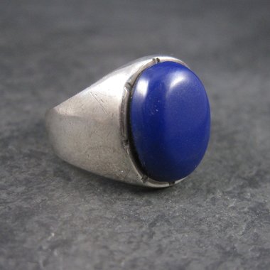 Mens Sterling Blue Enamel Ring Size 10