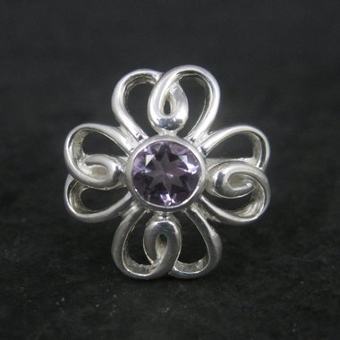 Vintage Sterling Amethyst Flower Ring Size 8