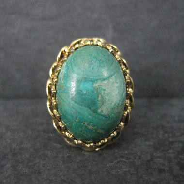 Vintage Vermeil Sterling Chrysocolla Ring Adjustable Size 6