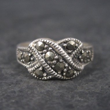 Sterling Marcasite X Kiss Ring Size 5.75 Estate Silver