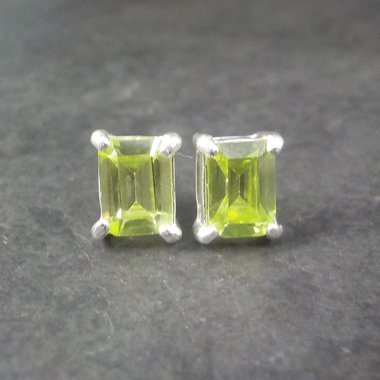 Vintage Sterling Peridot Stud Earrings Long Posts