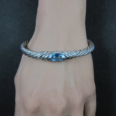 Vintage Sterling Topaz Sapphire Bangle Bracelet