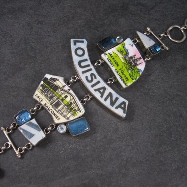 Huge Vintage Sterling Silver Toggle Bracelet | Designer Louisiana Themed Jewelry | Bold Statement Bracelet