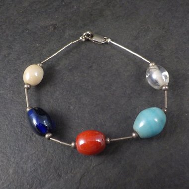 Vintage Sterling Liquid Silver Ceramic Bead Bracelet