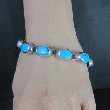 Mexican Sterling Faux Turquoise Bracelet 7.5 Inches