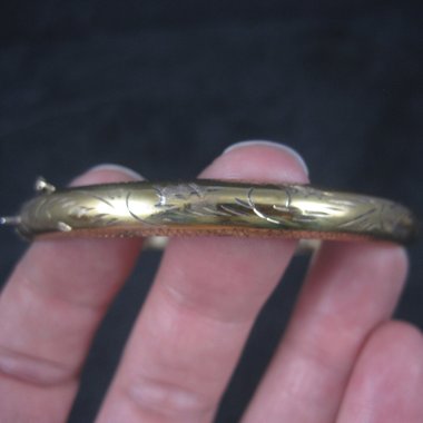 Vintage Vermeil Sterling Etched Bangle Bracelet 7.25 Inches