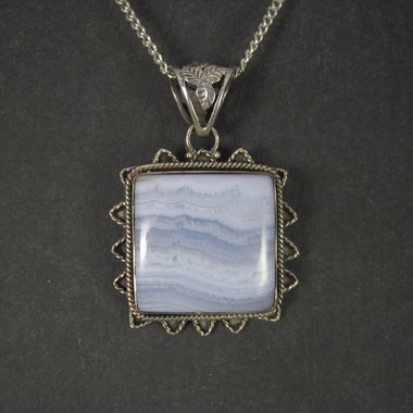 Vintage 90s Sterling Blue Banded Agate Pendant