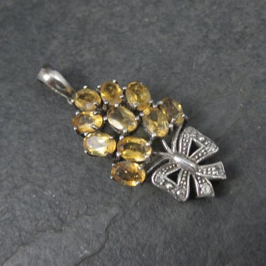 Estate Sterling Citrine Diamond Pendant