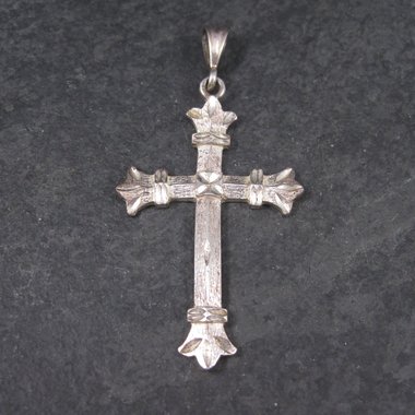 Vintage Sterling Diamond Cut Cross Pendant