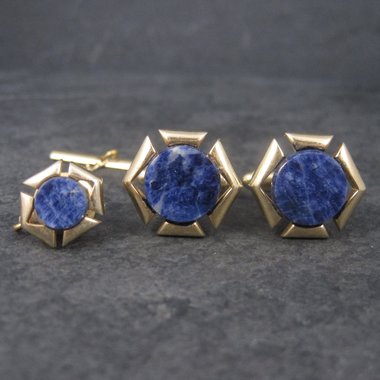 Vintage Sodalite Cufflinks and Tie Tack Set