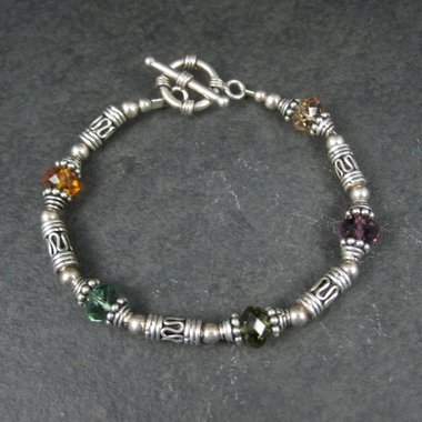 Sterling Crystal Toggle Bracelet 7.5 Inches