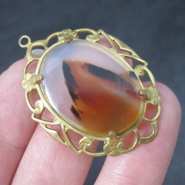 Antique 12K Gold Filled Agate Pendant