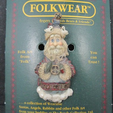 1995 Folk Art Santa Brooch Boyds Bears Folkwear NOS