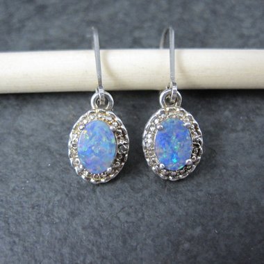 Vintage Opal Earrings Sterling Silver Lever Back