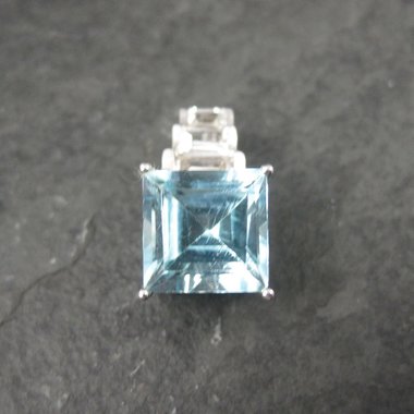 Blue and White Toapz Pendant Sterling Silver Princess Cut